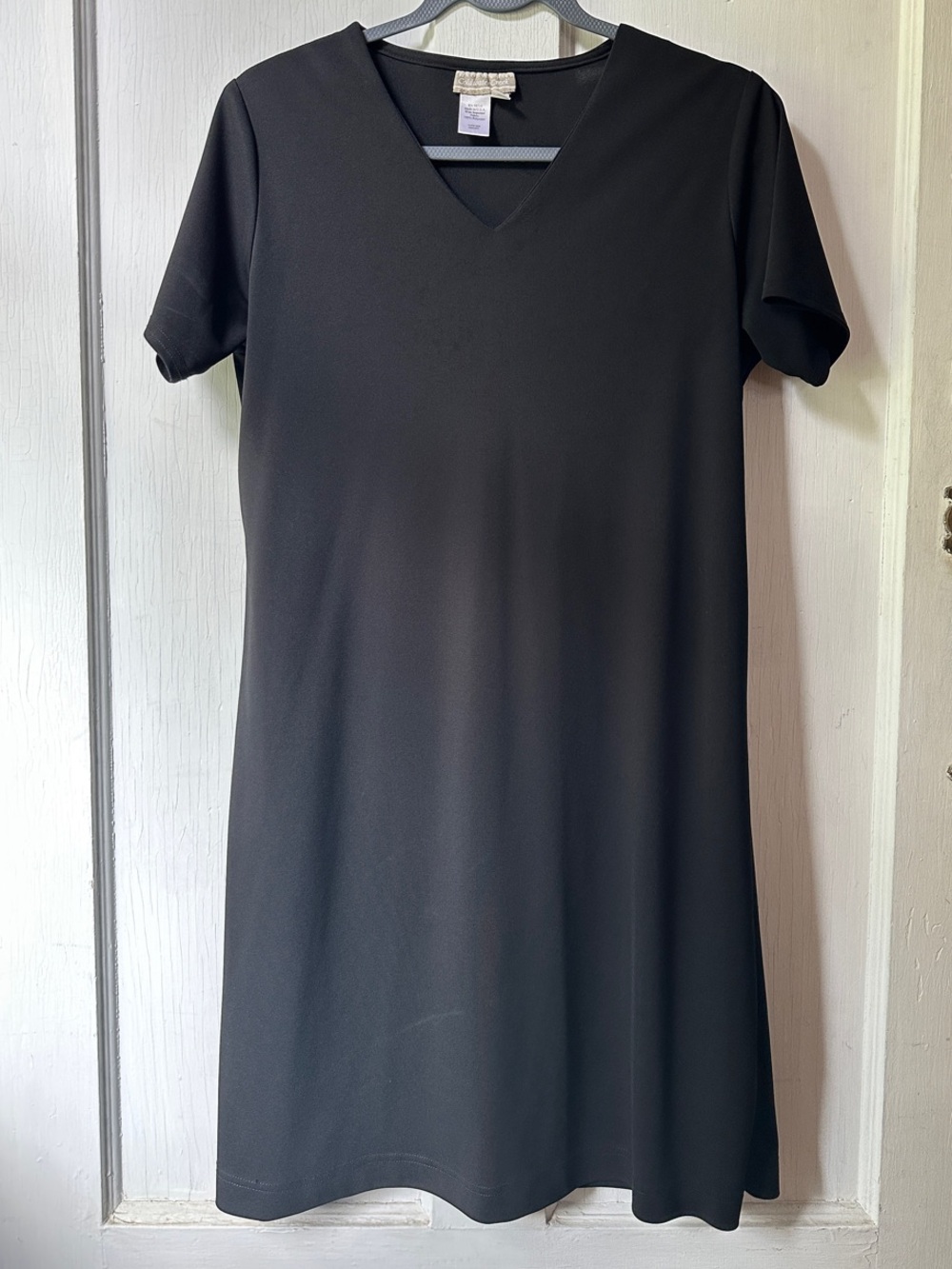 Coldwater Creek Black V-Neck Short-Sleeve Mini Dress